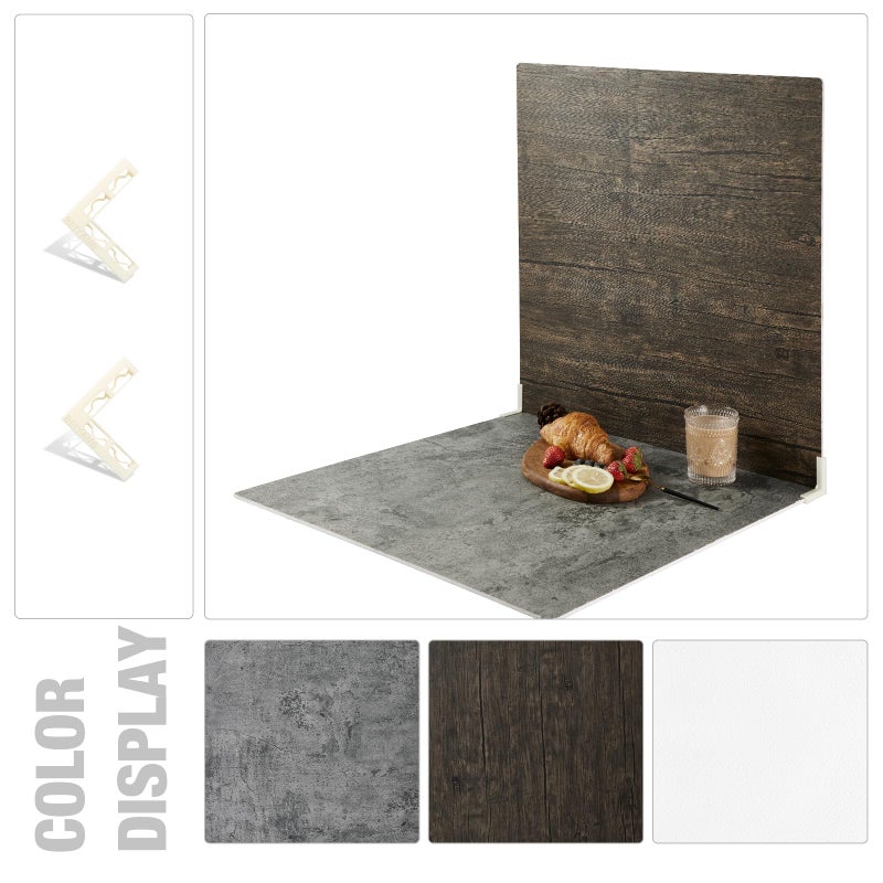 BEIYANG 2 PCS Boards Photo Backdrop for Flat Lay, Food Photography Background 24x24 Inch, BEIYANG (Black Walnut+Dark Gray) - Image 2